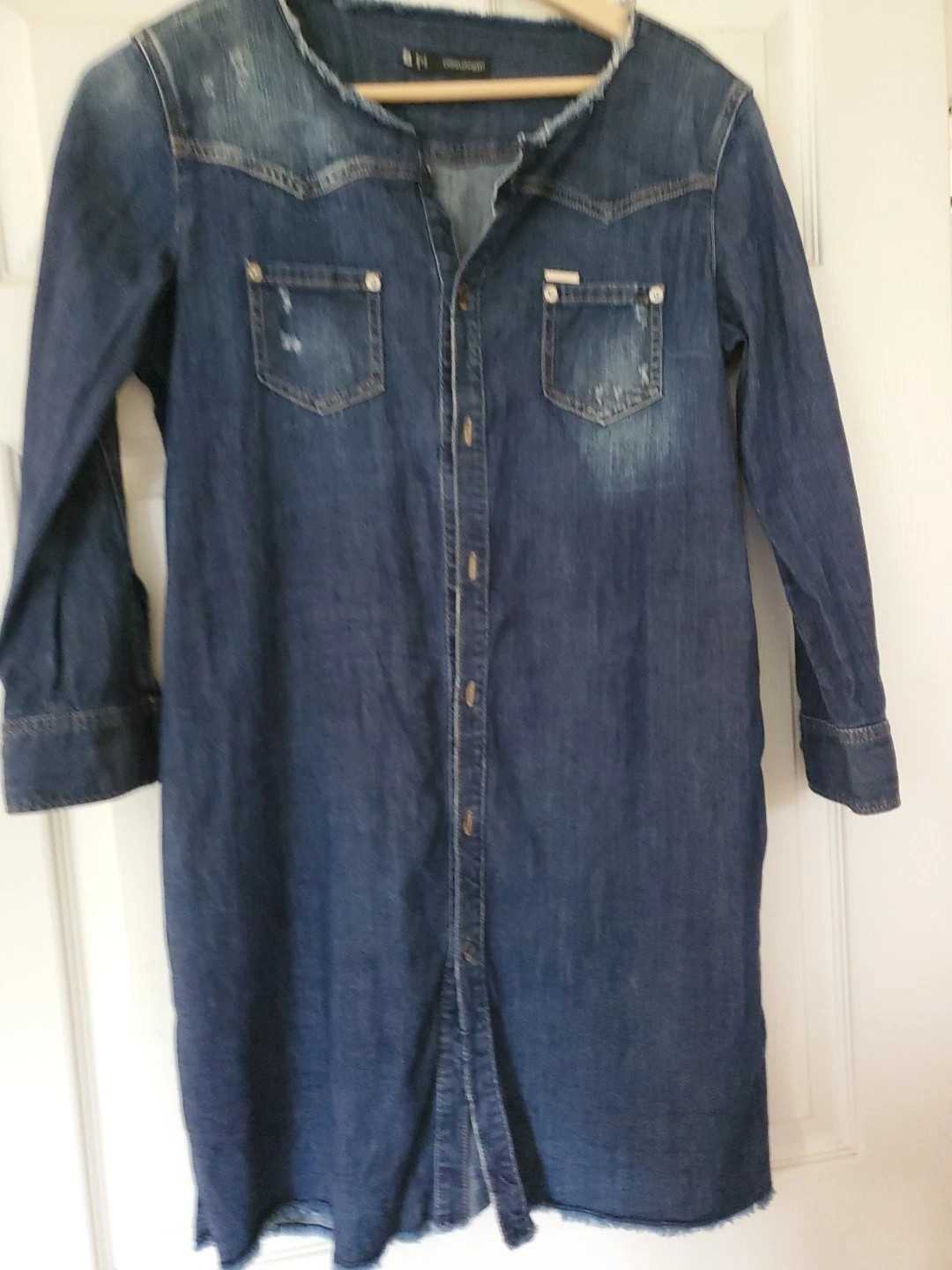 DSQUARED2 Abito Dsquared 2 blu denim Made in Italy bottoni bordi sfilacciati taglia 46