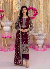 Maroon Pakistani Salwar Kameez Ready made Palazzo Suit Wedding Party 3 Piece New