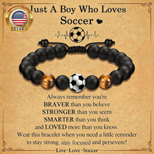 World Cup 2026 Soccer Bracelet for Men, Adjustable Beaded Rope Leather Soccer