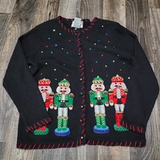 Vintage Tiara International Novelty Knit Sweater Cardigan Christmas Holiday Sz S