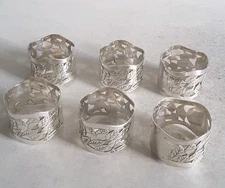 GOOD ,  SET 6  VINTAGE SOLID SILVER NAPKIN  RINGS.    164gms.      BIRM. 1992 /3