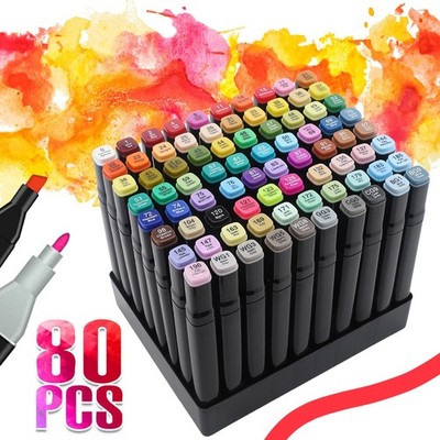 Marker Set 80 Stück 80 Farben Dual Pen Permanent Stift 1mm, 6mm + Speicherpaket