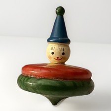 Wooden Spinning Top Kids Toy Unmarked Vintage Wood With Face and Hat