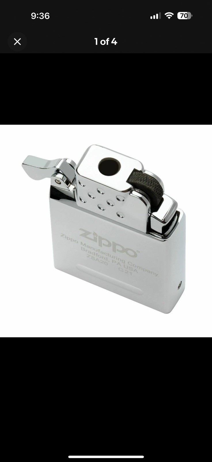 Zippo WPL Chrome Lighter & Zippo Yellow Flame Butane Insert  Regular,  Made USA