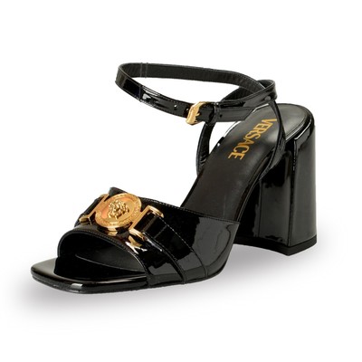 Versace Black and Gold Medusa Sandals VERSACE MEDUSA CHAIN HIGH HEEL SANDALS BLACK AND GOLD | eBay main image 3