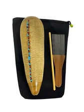 Three (3) Guiros In One. Gourd Guiro With 3 Playing Surfaces —Rare-Puerto Rico