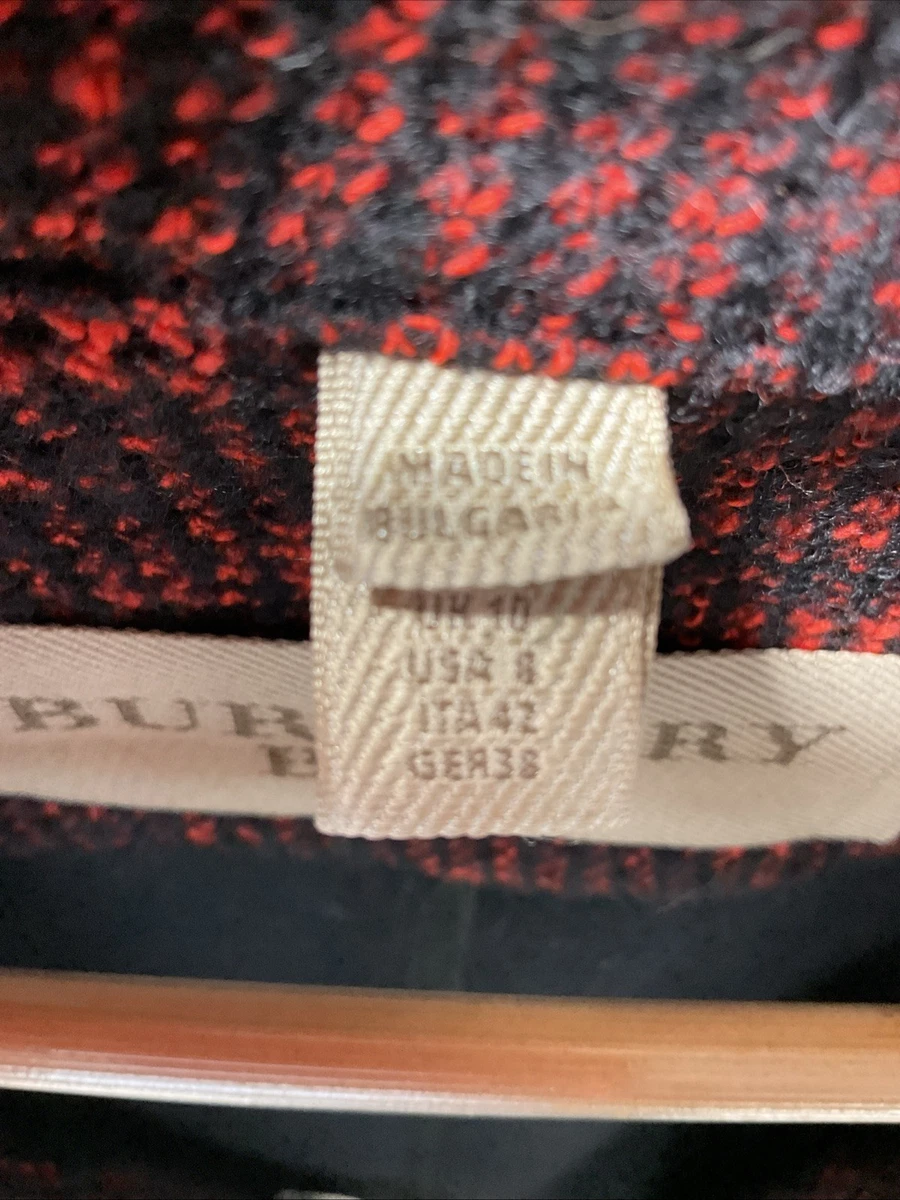Chaqueta/blazer Burberry Brit rojo y negro mezcla de lana Boucle talla US 8, envío rápido