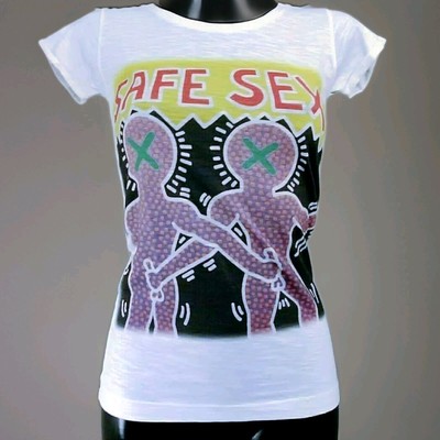 UNBRANDED T-Shirt Tribute KATE HARING Print ''SAFE SEX Opera'' geflammte Baumwolle Gr. S