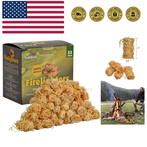 32 pcs Fire Starters, Natural Charcoal Fire Starters Super Fast Lighting Perf...