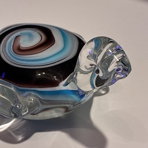 Hand Blown Swirl Art Glass Turtle Paperweight 3D Effect Polished Smooth 