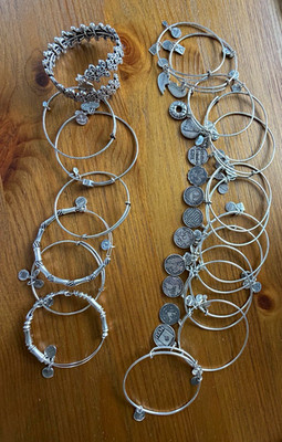 Alex and Ani Silver Expandable Charm Bangle Bracelets (20) lovingly curated