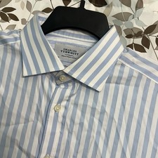Charles Tyrwhitt Shirt Mens 17 33 Blue Stripe Slim Fit Non Iron Long Sleeve