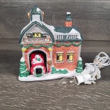 Holiday Time Lighted Christmas Fire Station Tested and Works