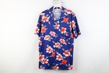 Vtg 70s Streetwear Mens Medium Flower Knit Hawaiian Short Sleeve Button Shirt