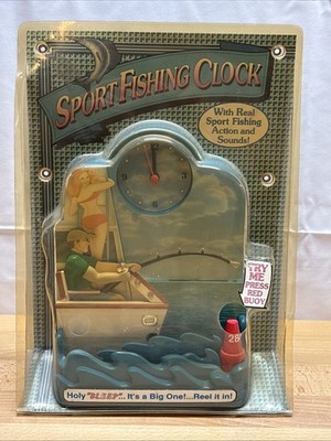1999 Sport Fishing Clock with Motorized Fishing Action and Sounds NOS Sealed