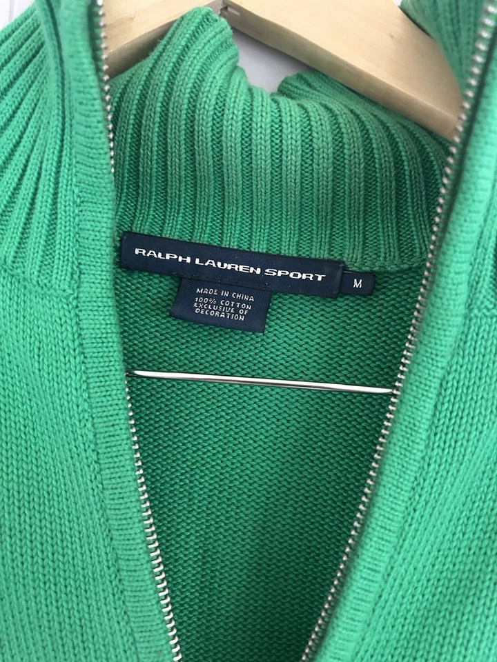 Suéter Ralph Lauren Sports Vintage Feminino Verde com Zíper Logotipo Rosa Pônei M - Imagem 4 de 4