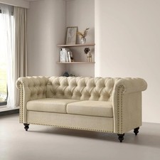 MCC Direct 2-Seater Chesterfield Sofa Linen Button Back Settee for Living Room