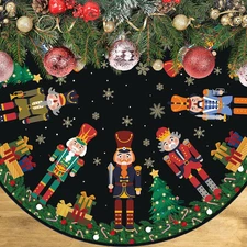 48 Nutcracker Christmas Tree Skirt, Holiday Xmas Decor, Snowflakes & Soldiers