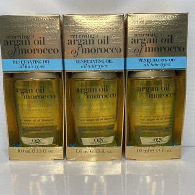 Lot of 3 OGX Renewing + Argan Oil of Morocco Penetrating Oil All Hair 3.3 oz NEW