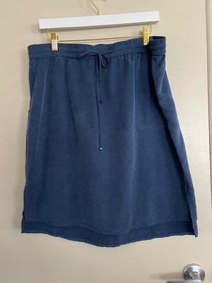 Akris Punto Slate Blue Lyocell Drawstring Wide Elastic Waist Knee Skirt 14