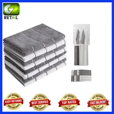 Stylish Striped Grey Microfiber Kitchen Towels - Super Absorbent 8 Count, 26x18