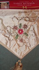 Table Runner Gold Christmas Poinsettia Ribbon Embroidered Assorted Length NEW