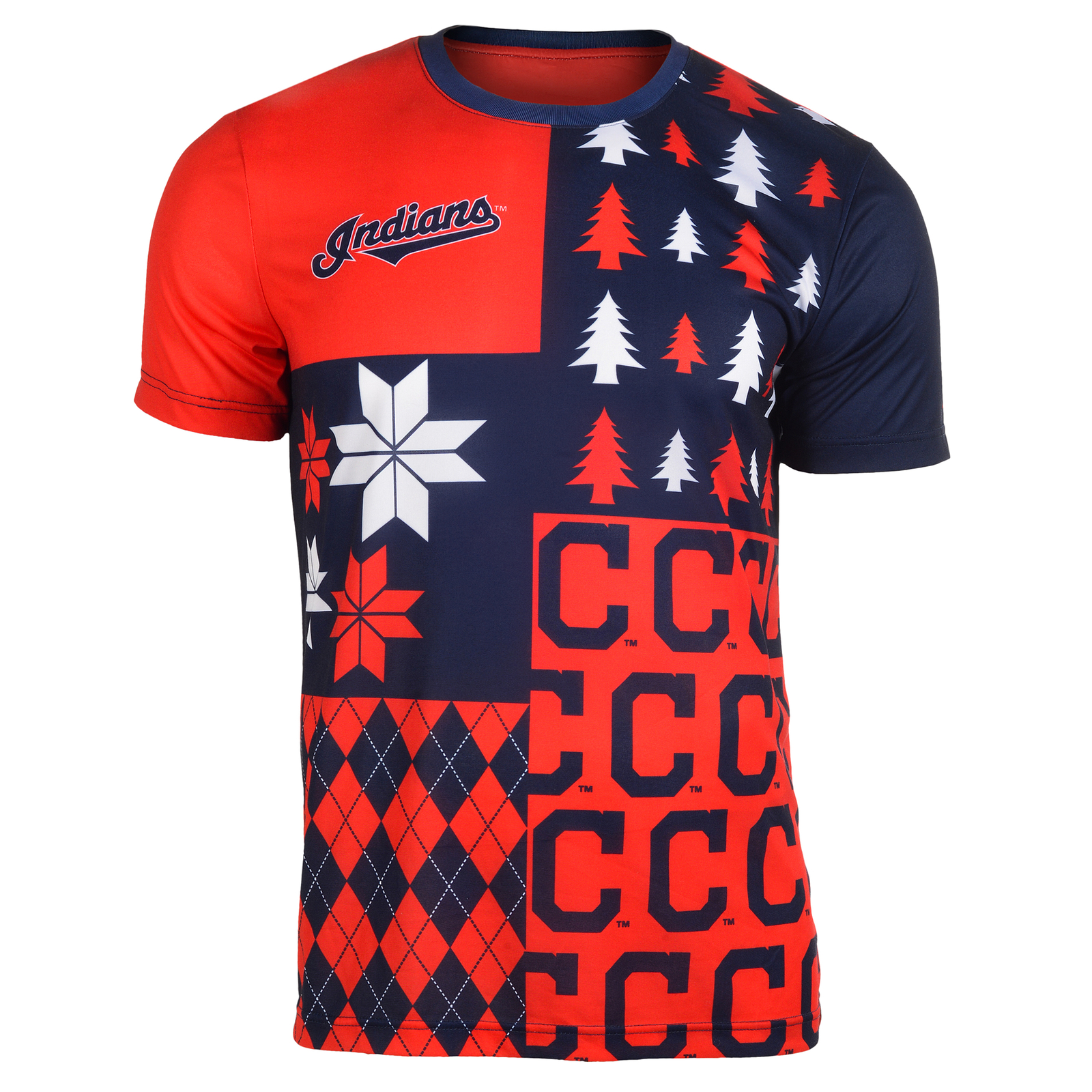 Мужская футболка FOCO MLB Cleveland Indians Busy Block с уродливым круглым вырезом