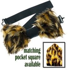 Leopard Faux Fur Bow Tie  Pocket Square Wedding Prom Year Party Animal Print