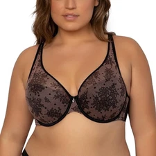 Curvy Couture CHANTILLY Sheer Mesh Plunge T-Shirt Bra, US 42D, UK 42D