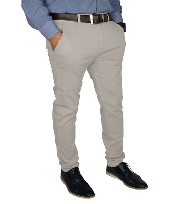 Mens Slim FIT Stretch Chino Trousers Casual Flat Front Flex Classic Full Pants