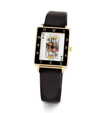 Ladies King of Spades Black Leather Gold Tone Watch-d2402lblk