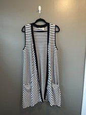 Chicos Sleeveless Open Cardigan Womens 2 L Black White Stripe Long Knit Vest