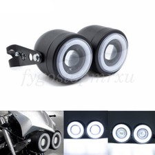 Black Twin Headlight Motorcycle Double Dual DRL Lamp For Harley Honda Softail