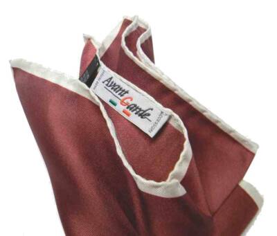 Fazzoletto da taschino uomo pochette seta bordeaux bordo fine contrasto  bianco