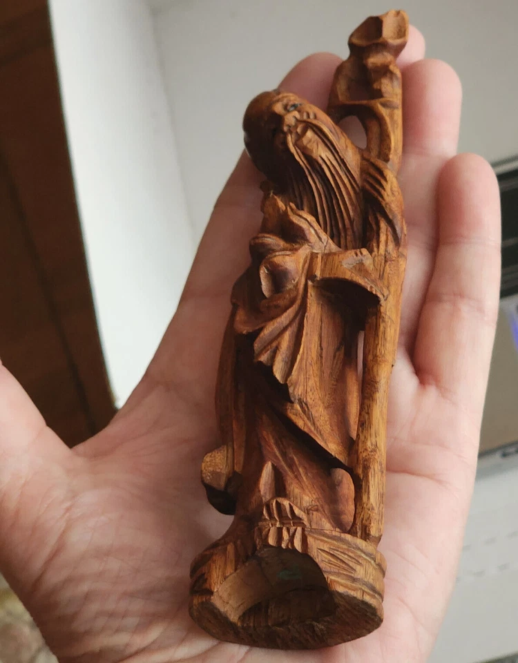 De colección God of Longevity ShouXing, ShouLao. Figura tallada en madera de 7" de alto. Foto 4 de 4