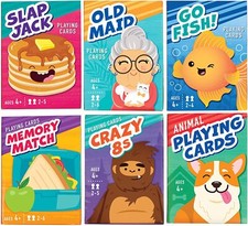 Kids Classic Card Games Old Maid, Go Fish, Slapjack, Crazy 8's, Memory Match 6X