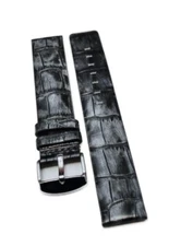 Poljot 18mm Black & Grey Genuine Leather Watch Strap –  with Polished Buckle