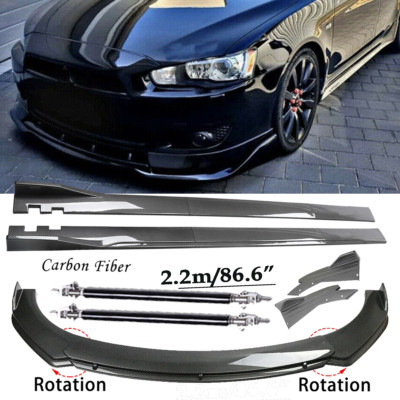 For Mitsubishi Lancer Carbon Fiber Front Bumper Lip Spoiler 86.6'' Side Skirt H