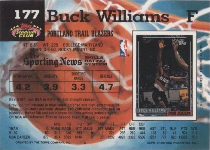 1992-93 Topps Stadium Club - Buck Williams #177 - 2 of 2