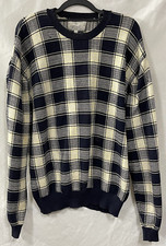 Izod Mens Black White Cotton Pullover Plaid Crewneck Regular Fit Sweater Large