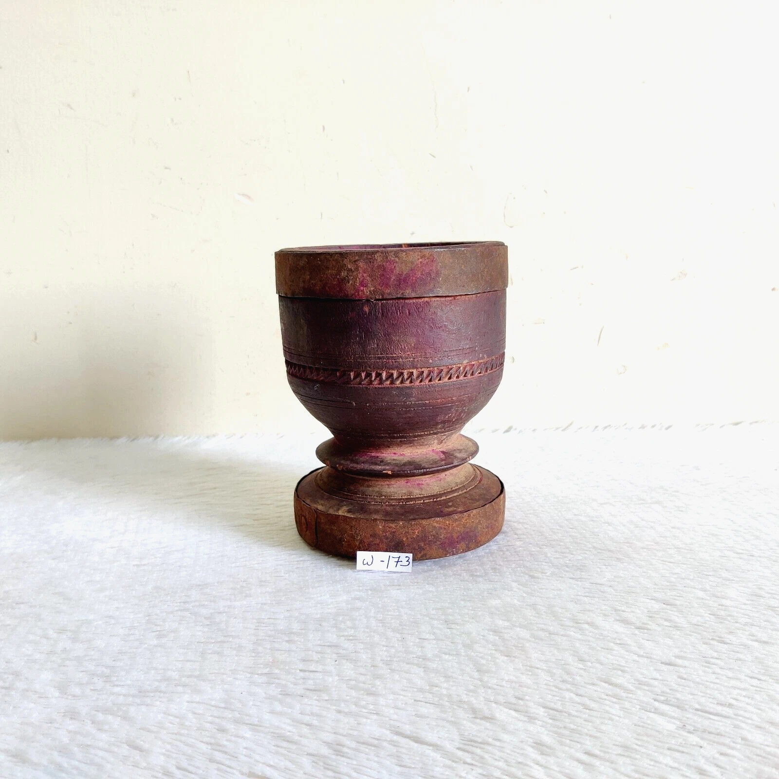 1930 Vintage Old Primitive Handcrafted Wooden Mortar Decorative Collectible W173