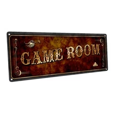 Game Room Metal Sign; Wall Decor for Mancave, Den, or Gameroom