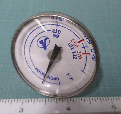 VECTOR Door Open 1/2'' NPT Center Back Mount 2'' Temperature Gauge 132°C 270°F PSI