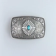 Vintage Silver Plated Enamel Southwest Rectangle Belt Buckle also Stock in US