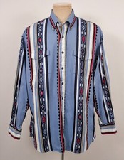 Men's VTG 90s Black Blue  Red Karman Aztec Print Western Shirt Sz XL 1990s