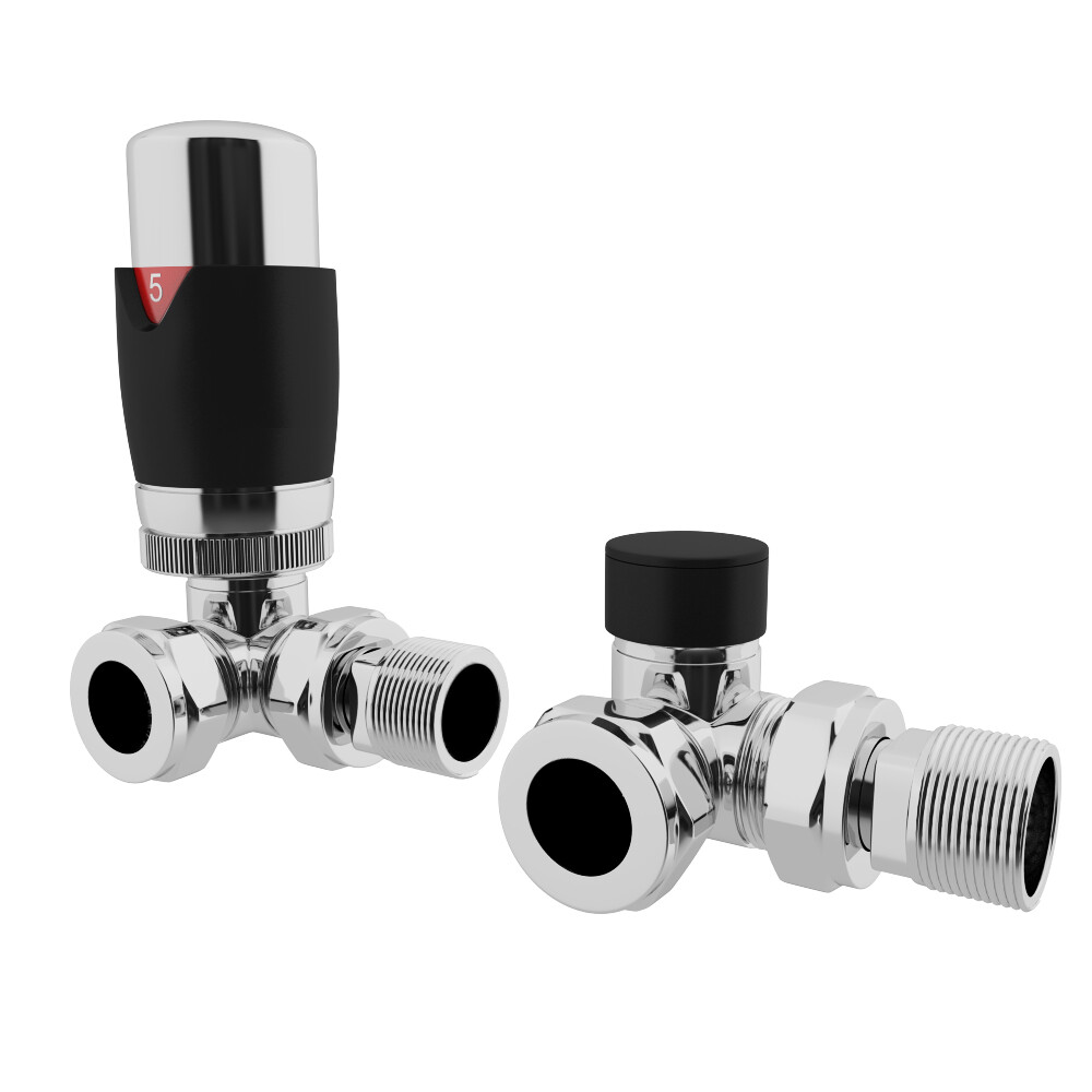 UK Radiators Thermostatic TRV Radiator Valves 8mm Corner Black *TRV Pack*
