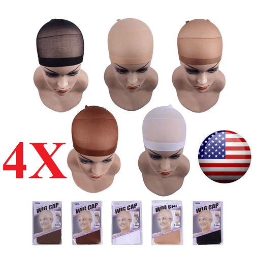 4 PCS Wig Cap Liner Stocking Cap Nylon Stretch Black brown Beige - Picture 2 of 5