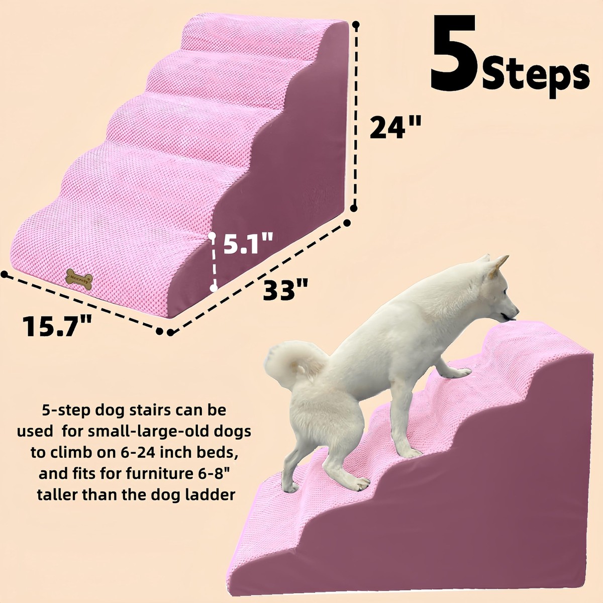 Dog Stairs for Small Dogs to high beds, Steps 24 inch Dog pet