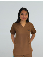 MED 1 Multi Pocket Scrub Top Brown BNWT