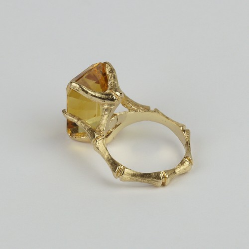 Unique 14k Yellow Gold, Emerald-Cut Citrine Women's "Bamboo" Ring Size 5.5 - Picture 4 of 4
